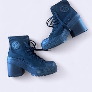 Women's Black Canvas Platform Boots